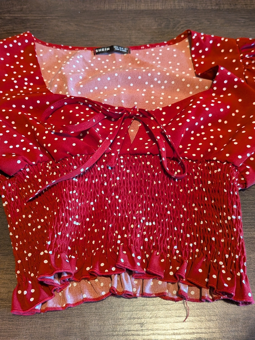 Shein Red Polka Dot Smocked Crop Top